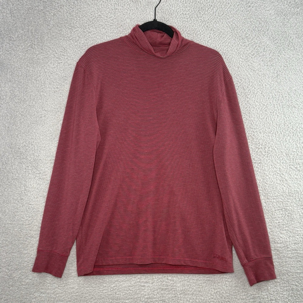 LL Bean Women's Red Striped Cowl Neck Long Sleeve Shirt Sz Large Stretch